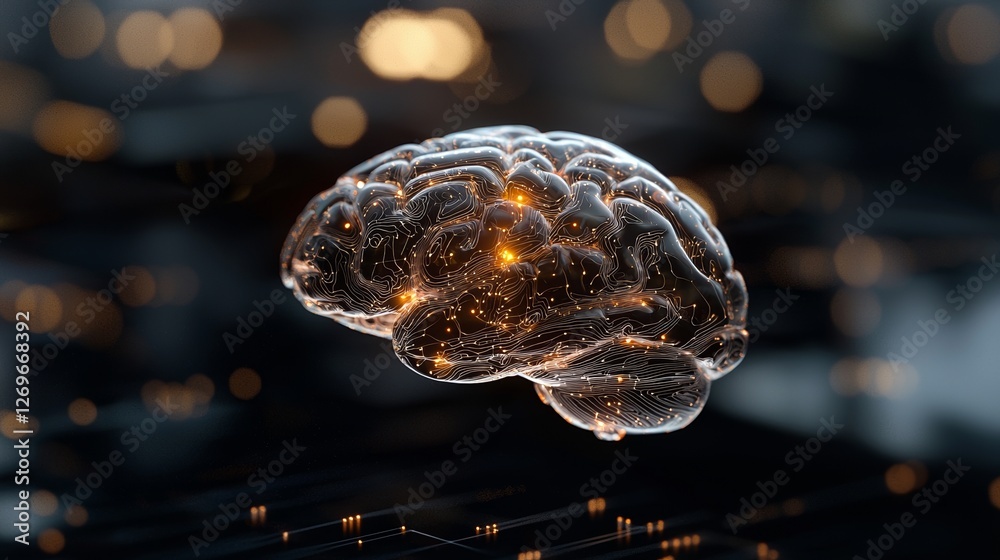 Poster a 3d rendering of a stock hardware concept is depicted, showcasing a glowing blue brain circuit on a