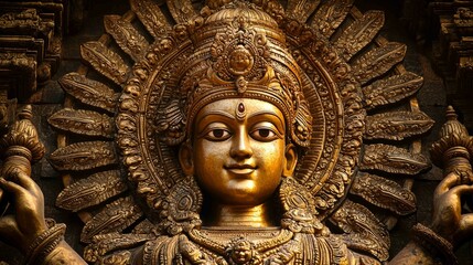 Majestic Golden Statue with Intricate Details and High Contrast
