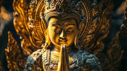 Fototapeta premium Detailed High Contrast Image of a Golden Statue with Intricate Design