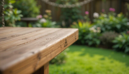 Wooden Deck with Green Backdrop Rustic Garden Floor Texture Natural Wooden Surface Outdoors, Outdoor Deck with Foliage, Minimal Garden Deck Scene, Weathered Wood Floor in Garden