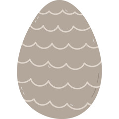 Lovely cartoon painted egg with wavy horizontal lines decoration for Easter egg hunt. Trendy hand drawn clipart for celebrating religious spring event. Flat doodle isolated on white background.