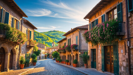 Fototapeta premium The stunning town of Sant'Agata de' Goti in the province of Benevento Italy, sunny summer day