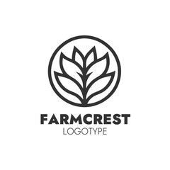 Farmcrest logo featuring a stylized leaf design within a circle, representing agriculture and organic farming