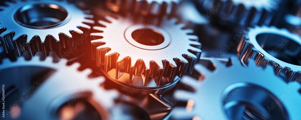 Aufkleber close-up of metallic gears working together in a complex mechanism