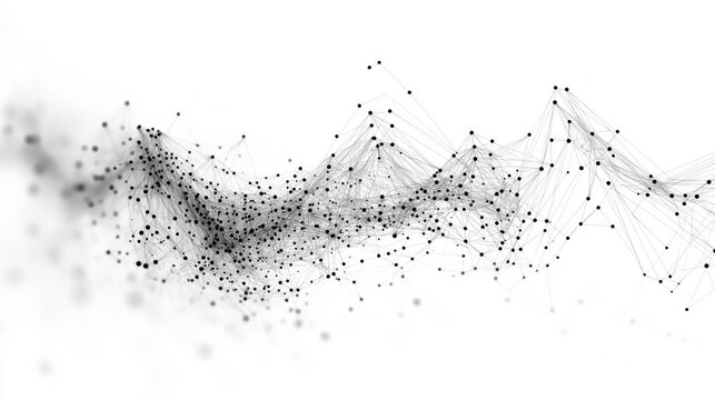 Abstract network of interconnected black dots and lines on white background - Powered by Adobe