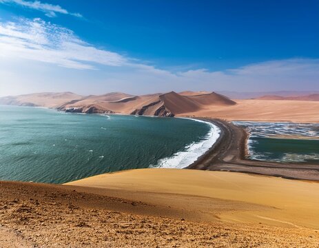 paracas national reserve peru view of the desert mountains and bay