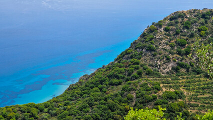 Obraz premium Zakynthos, Greece. Cliffs with caves on the Zakynthos island