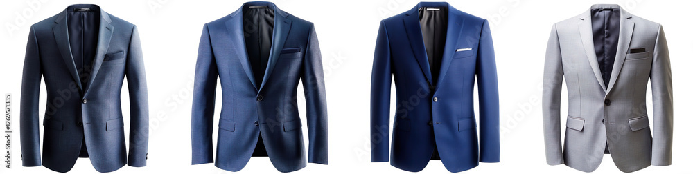 Wall mural Collection of attractive suits with ticket pocket blazers isolated on transparent background