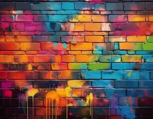 colorful graffiti brick wall