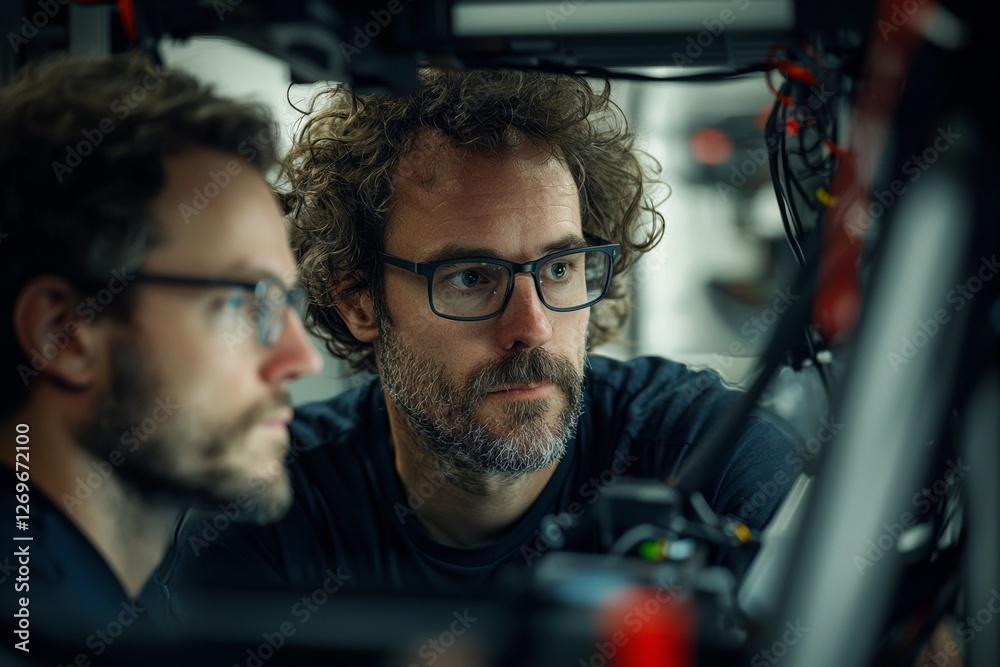 Poster the mechanical engineering team is conducting research and development in a robotic technology labor