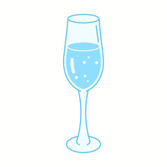 Illustration of a stylish champagne flute glass filled with water, symbolizing elegance, simplicity, and healthy hydration.