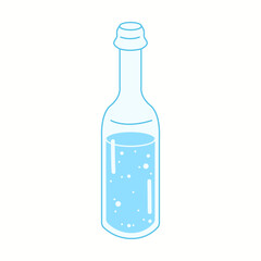 Illustration of a classic transparent glass bottle with a cork, filled with clear drinking water, representing sustainability and eco-friendliness.