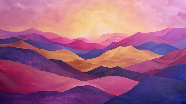 Desert sunrise with the sky painted in shades of pink, purple, and gold, and the sand dunes casting long shadows across the landscape.