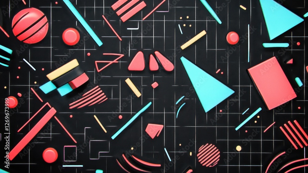 Poster Abstract Geometric Shapes Design With Grid Background