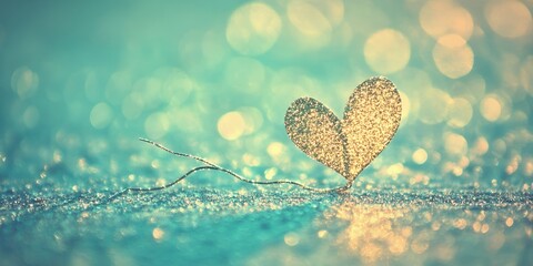Sparkling Glitter Heart on Teal Background Romantic Valentine s Day Image
