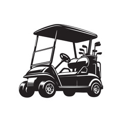 Golf cart,  golf clubs,  silhouette black and white