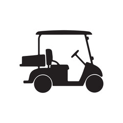 Golf cart,  golf clubs,  silhouette black and white