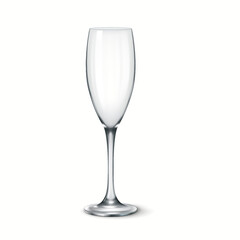 3D realistic illustration of a tall, slender champagne flute glass. Perfect for toasts, celebrations, and formal dining settings.