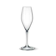Realistic 3D illustration of an elegant champagne glass with a flared bowl. Perfect for serving sparkling wine and celebratory drinks.