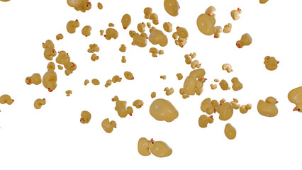 Rubber ducks rain on transparent background