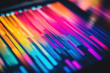 Vibrant abstract digital artwork with glowing multicolored streaks of light, creating a futuristic and high-tech aesthetic