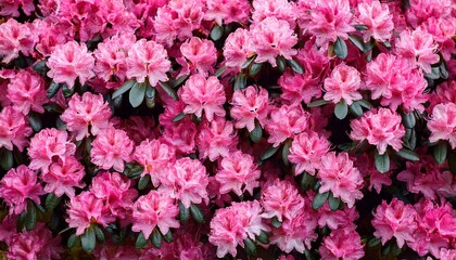 blooming pink bush of rhodondrons top view