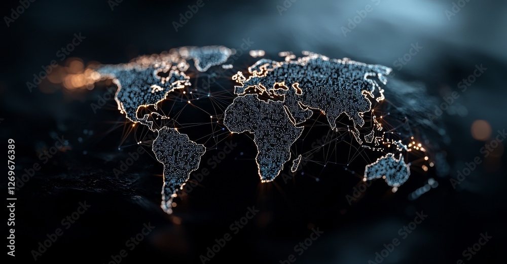 Poster a 3d render of an abstract tech background composed of a printed circuit board, featuring a depth of