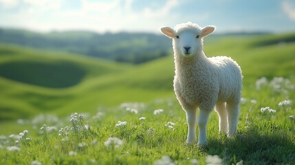 Fototapeta premium young sheep in a meadow on a farm