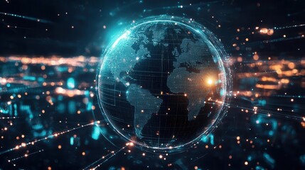 Fototapeta premium Global Business Network Connecting Cities Through 5G and Blockchain Technology