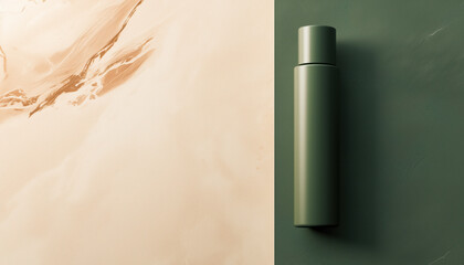 Minimalist Green Cosmetic Bottle on Elegant Two-Tone Textured Background