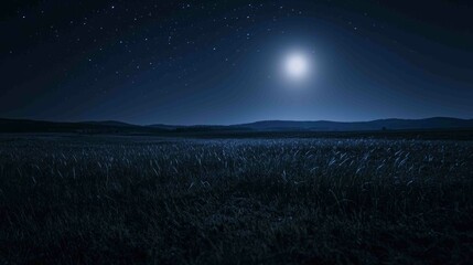 Dramatic Moonlit Night Over Expansive Land with Starry Sky