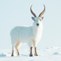 Majestic Mountain Goat Standing Amidst Soft Powdery Snow Landscape