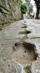 Dramatic Scene of Cracked and Weathered Sidewalk in Urban Area