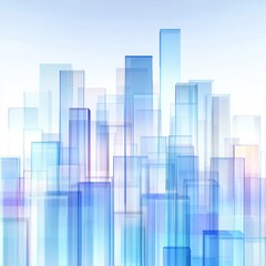 Abstract Cityscape: A modern, artistic rendering of a city skyline. The buildings are constructed of translucent glass. The buildings glow with soft shades of blue and white, creating a clean.