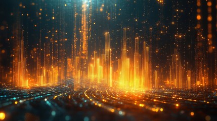 Fototapeta premium Abstract Digital Landscape with Glowing Particles and Shimmering Lights at Night