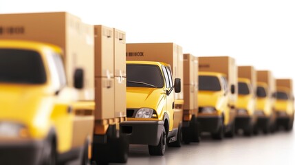 Fleet of Yellow Delivery Trucks Ready for Shipping