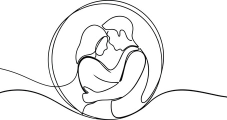 Romantic Couple Embrace OneLine Drawing, Love, Affection, Unity, Passion, Intimacy, Tenderness, Conn