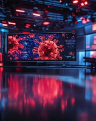 High-Tech Display Showcasing Virus Visualization in a Modern Control Room
