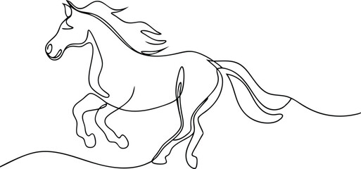 Elegant Line Art SingleStroke Running Horse Drawing