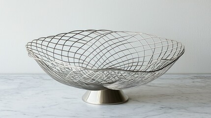 Obraz premium Modern wire fruit bowl on marble, kitchen decor