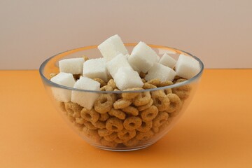 A bowl of cereal full of sugar