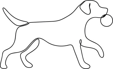 Happy Labrador Retriever Dog Fetching Ball Line Art Drawing