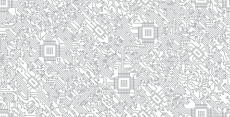 Seamless motherboard technology circuit board on white background.
