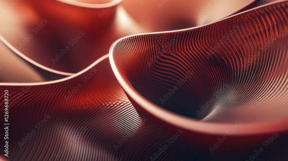 Poster Abstract undulating surface with textured waves in warm red tones