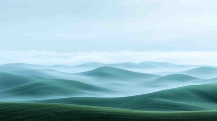 Fototapeta premium Misty Rolling Hills in a Foggy Landscape at Dawn