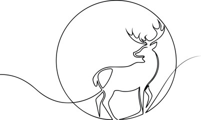 Elegant OneLine Deer Drawing, Moon, Nature, Minimalist Art