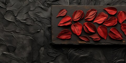 Obraz premium Dark Red Petals on Black Stone Elegant Abstract Floral Background