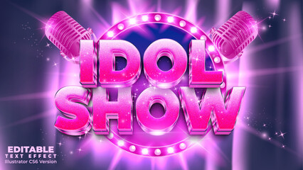 Idol show shiny pink color 3d editable vector text style effect for event on theatre poster design 