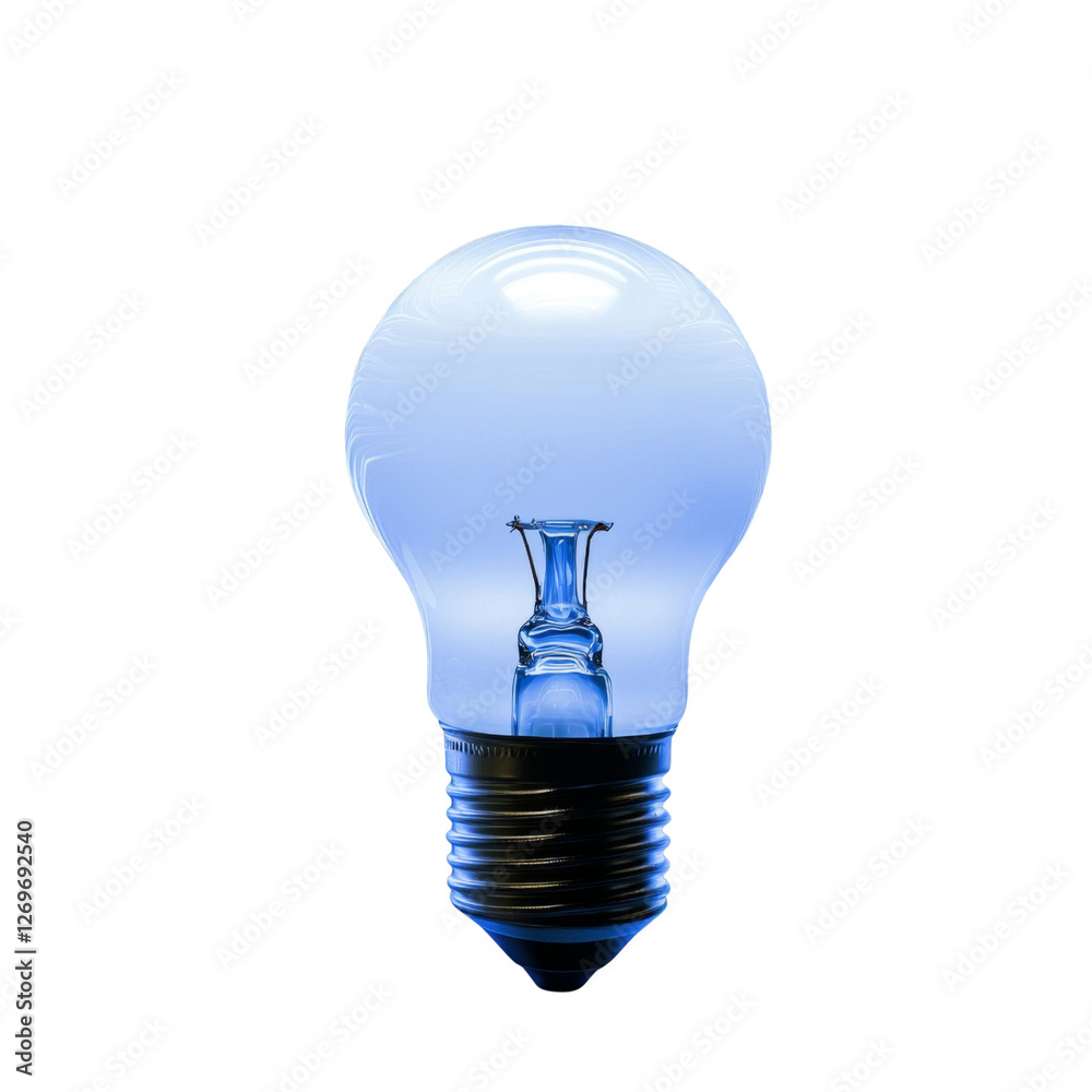 Poster blue light bulb with transparent glass design, showcasing its unique shape and color. this captures 