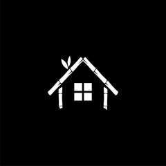 Bungalow hut, house icon isolated on black background.